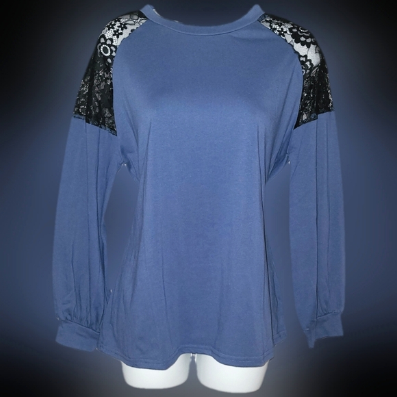 🌼3 for 30🌼Long sleeve Lace Contrast black W sz M Everyday wear. Private label - Picture 1 of 5